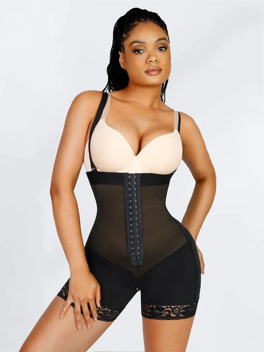 Ebony Blossom Lace Firm Compression Latex Buttocks Lifting Shapewear