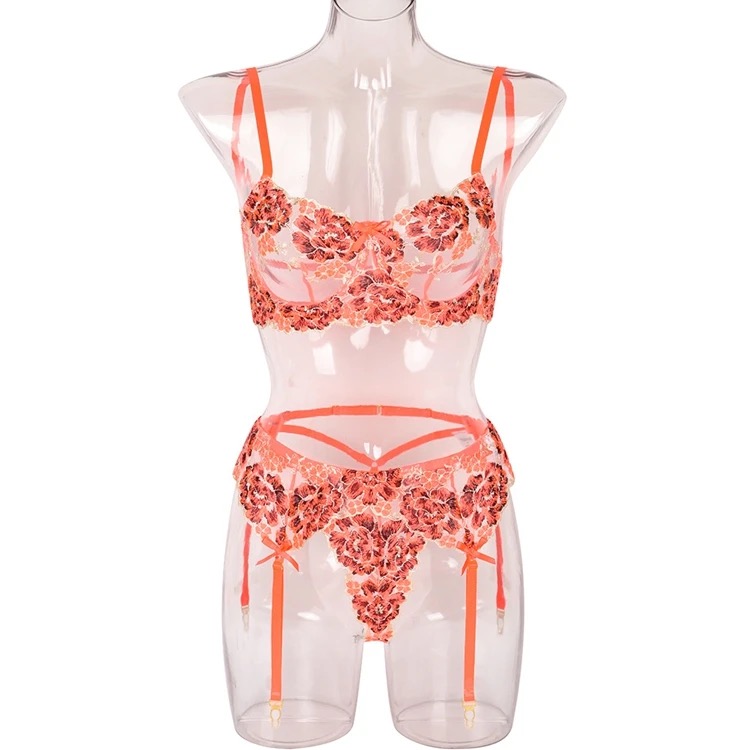 Ebony Blossom Coral Enchantment Lingerie Set