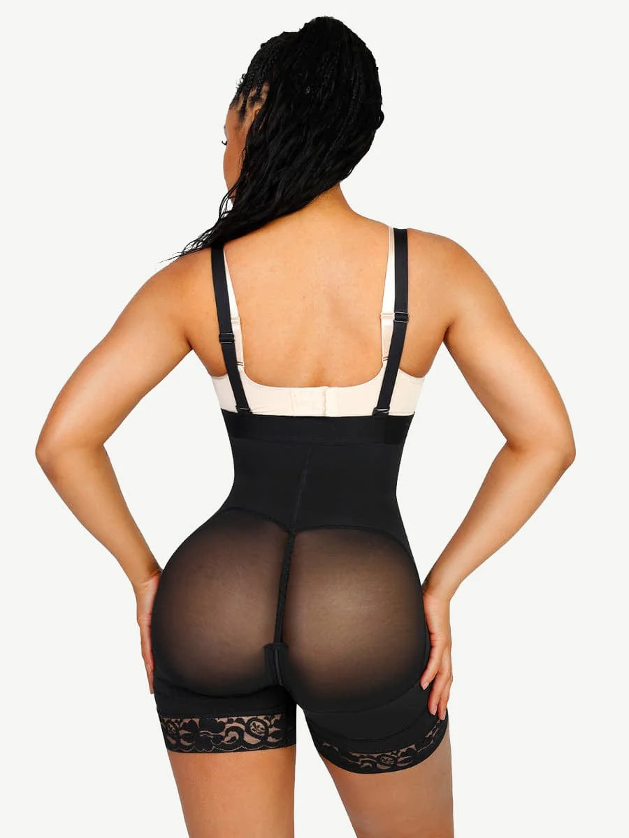 Ebony Blossom Lace Firm Compression Latex Buttocks Lifting Shapewear